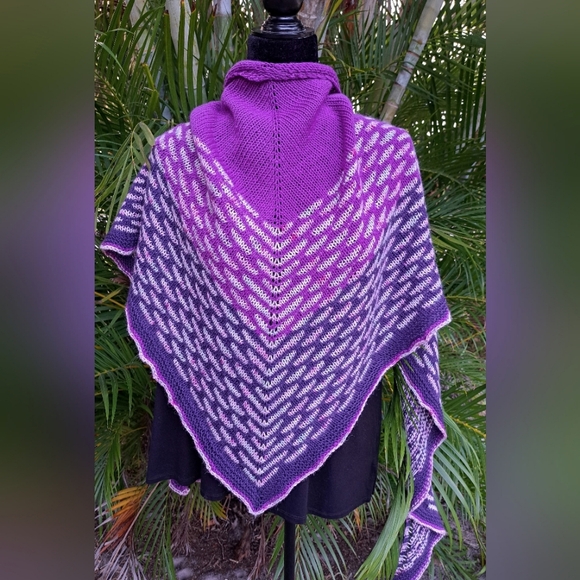 SOLD One of a Kind Warm and Cozy Knit Shawl Purple Pink Hand Dyed Wool Cashmere - Picture 15 of 15